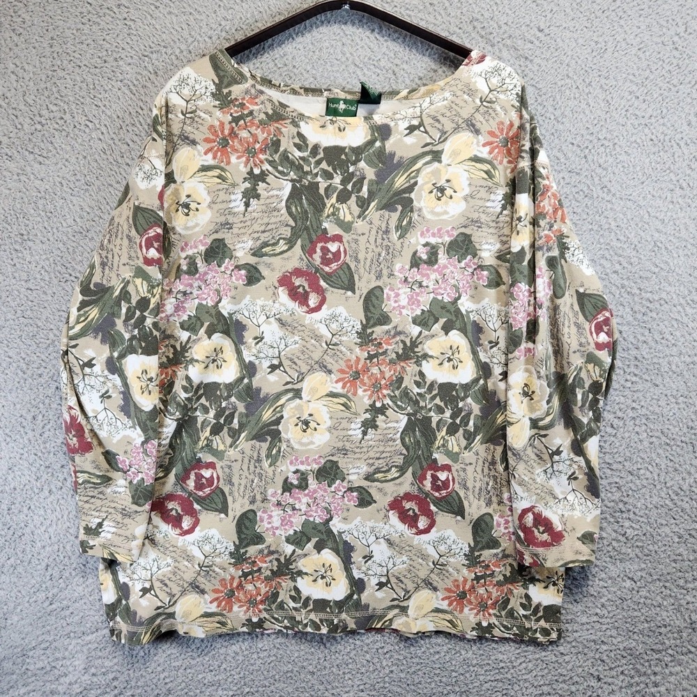 Hunt Club Blouse Womens L All Over‎ Floral Print Long Sleeve Cotton Cottagecore
